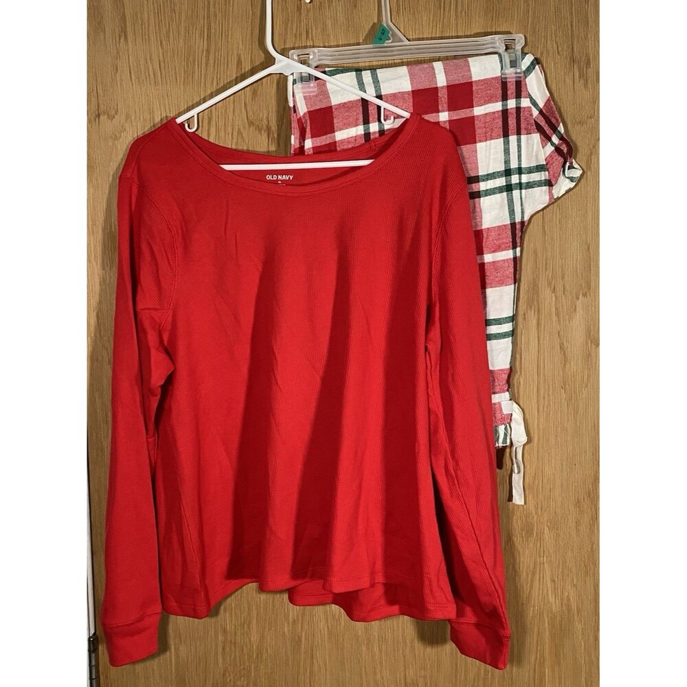 Old Navy Women's XL Christmas Pajama Set Thermal Top Plaid Holiday Pjs Lounge